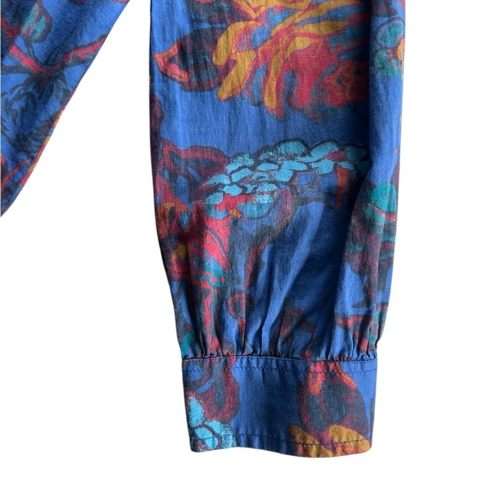 Sundance Sz M Abstract Floral Blouse Boho Western Ruffle Collar Cotton Button Up - Picture 6 of 11